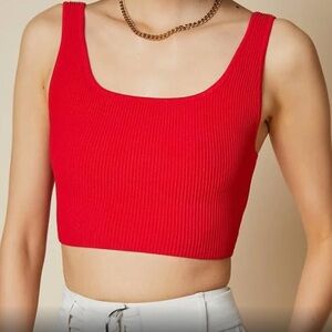 Aritzia Babaton | sculpt crop ribbed square neck tank red S